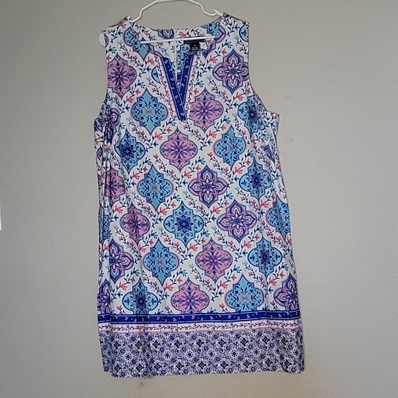 Jessica Howard White Blue Cotton Shift Dress, Size 18 W - Picture 2 of 7